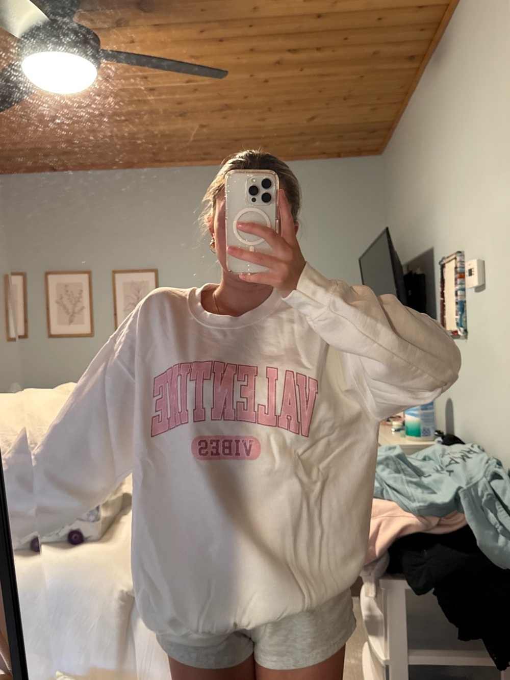 Target White Sweatshirt with Pink "Valentine Vibes" Graphic